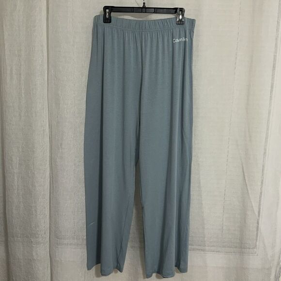 CK L Slate Seafoam Blue Modal Blend Notched Collar Short Sleeve Top Wide Leg PJ - Picture 11 of 16